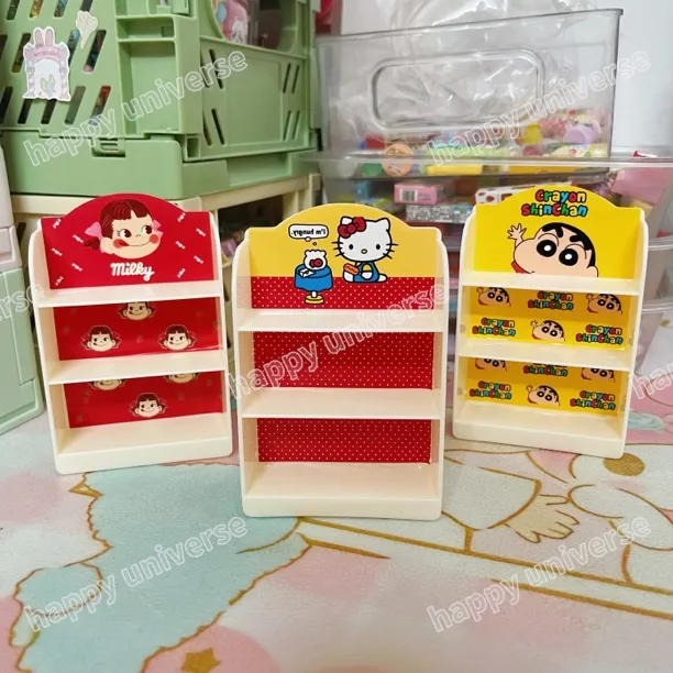 微缩娃娃屋迷你小货架kt蜡笔小新不二架子收纳过家家玩具摆件模型