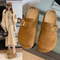 秋冬新款厚底一脚蹬毛毛单鞋百搭好穿的增高勃肯加绒女鞋