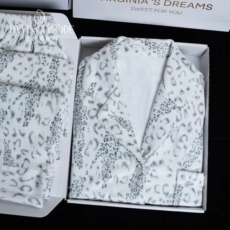 达芬奇密码秋冬家居服套装睡衣女士保暖豹纹男女同款长袖加厚