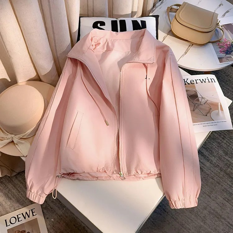 拉夏贝尔翻领工装外套女春秋2025新款宽松短款小个子休闲夹克上衣