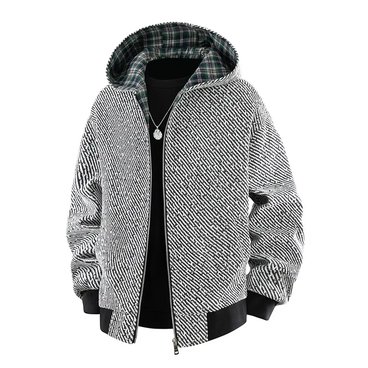 秋冬加厚美式高街星空条纹连帽外套男秋季潮牌宽松休闲夹克上衣