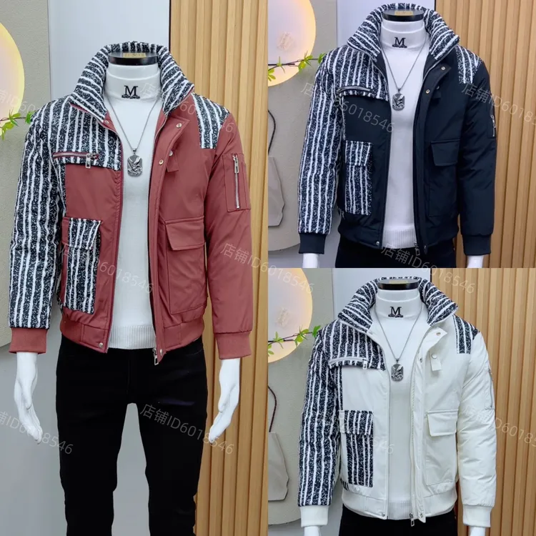 2026个性潮牌条纹男士立领保暖冬季短款棉服拼色