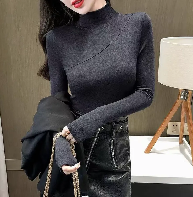 加绒加厚半高领打底衫女秋冬内搭2025新款洋气保暖上衣t恤潮