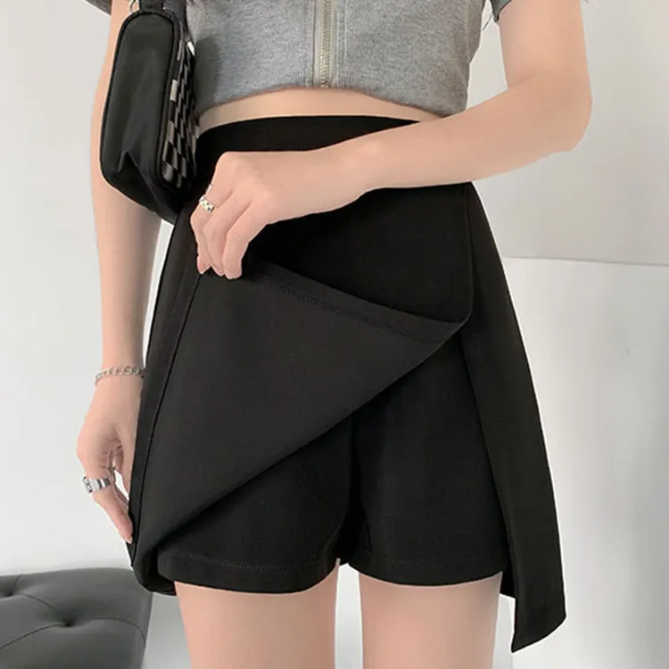 黑色短裙女2022夏装开叉西装半身裙裤高腰显瘦a字大码胖mm裤子