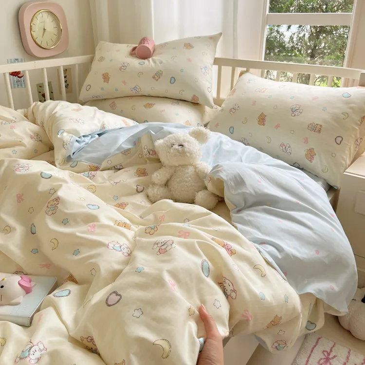 床上四件套纯棉全棉床单被套单人学生宿舍可水洗床笠款三件套4