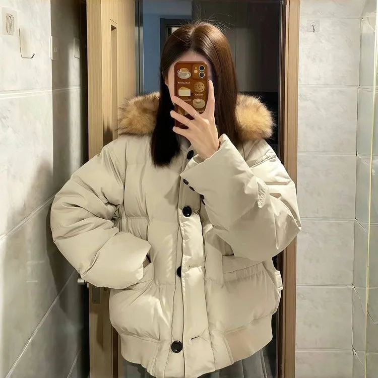 波司登精选今年流行毛领90白鸭绒短款羽绒服女2025冬季新款小适配