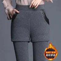 德绒冬季加绒加厚假两件显瘦打底裤女外穿高腰保暖弹力紧身大码裤