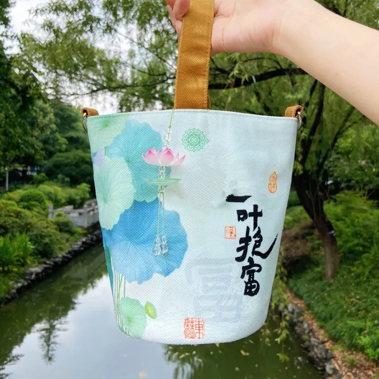 杭州灵隐钱袋子一叶抱富布袋挂件汽车包包钥匙扣挂件车内装饰文创