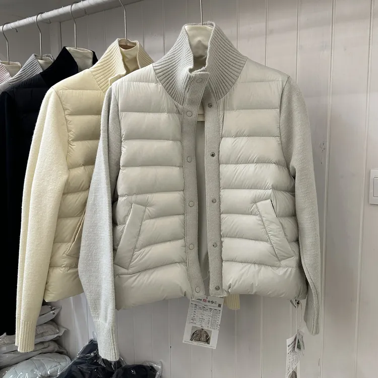 90%白鸭绒立领针织袖短款轻薄羽绒服女2025秋冬新款时尚排骨外套