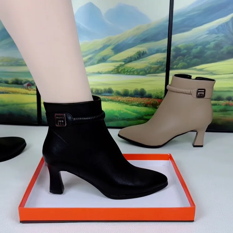 秋冬季新款5公分时尚高跟女靴简约百搭休闲韩版气质细跟优雅女靴