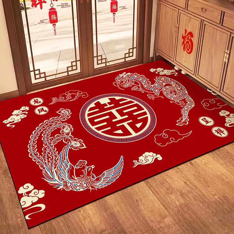 新款结婚硅藻泥入户门地垫进门口前防滑家用脚垫喜庆红色地毯防滑