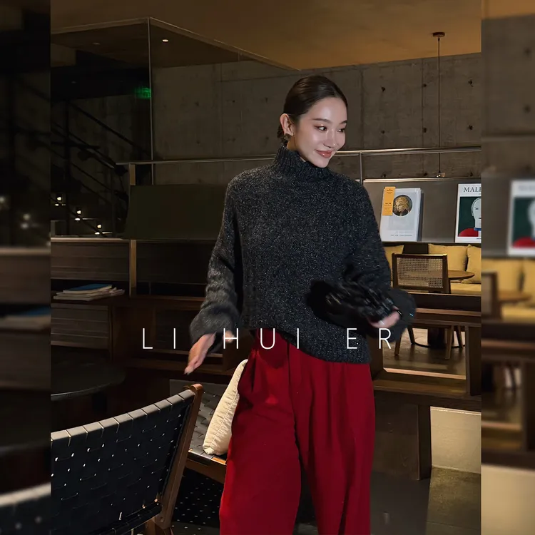 LiHuiEr李慧儿【浅痕】2025冬款百搭轻奢气质灰色上衣S25D0838