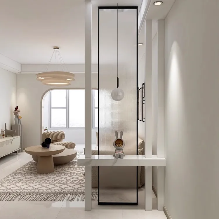 铝合金长虹水纹玻璃屏风简约现代客厅遮挡入户进门玄关洗手台隔断