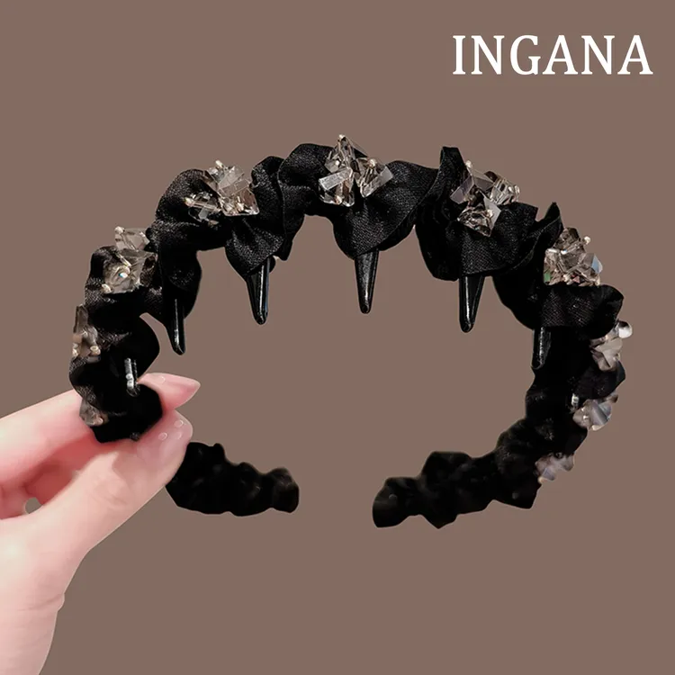 黑色水钻发箍女2025新款高颅顶春夏发卡日常外戴带齿防滑洗脸头箍