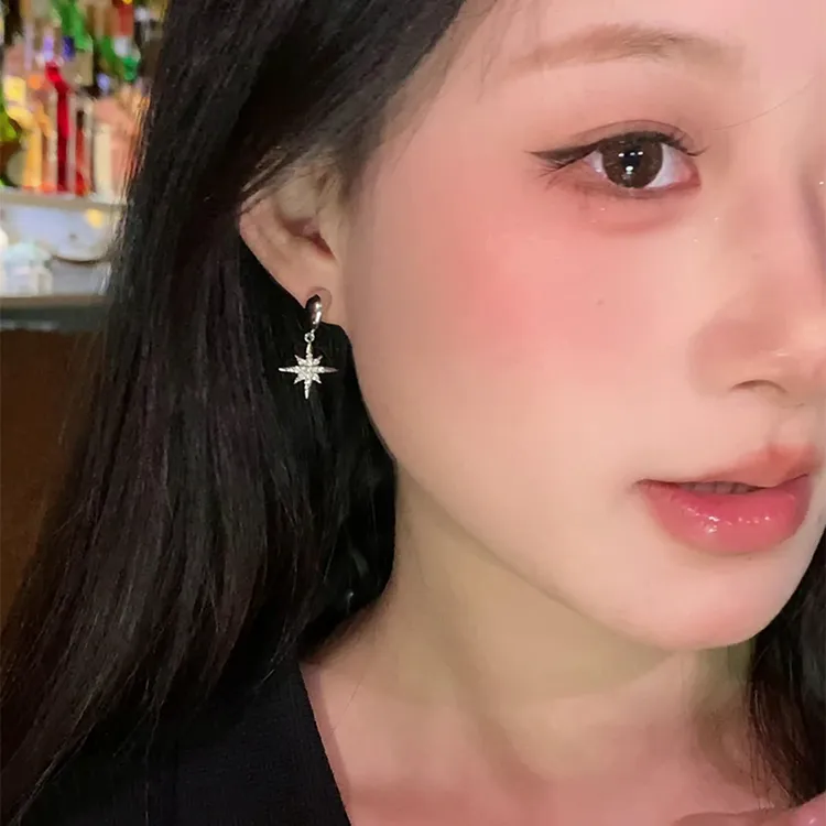 铜合金耳饰 百搭水钻四芒星耳钉耳环前后戴设计耳钉时尚轻奢耳饰