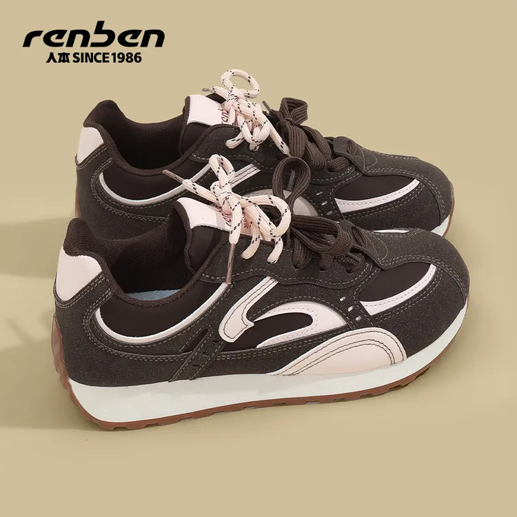 人本官方旗舰店运动鞋女2025新款运动鞋女款皮面休闲复古阿甘鞋潮