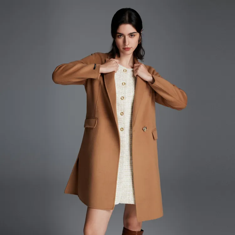 【特惠】G2000女装商场款西装领中长款毛呢外套绵羊毛混纺大衣直播