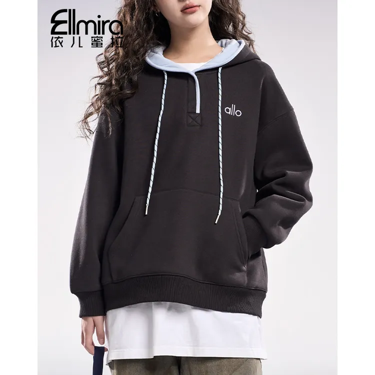 【兰瑾】9642连帽卫衣加绒加厚套头款运动上衣宽松版休闲洋气潮流