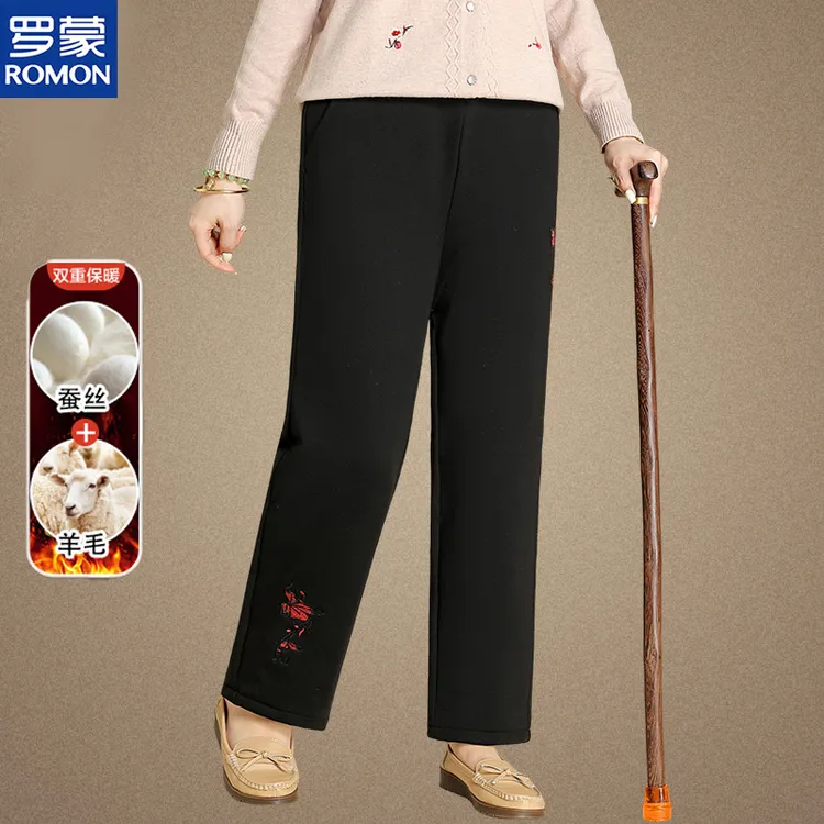 罗蒙品牌冬装加厚长裤女中老年人外穿保暖休闲裤冬季妈妈装棉裤