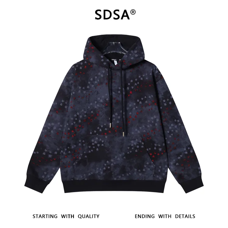 SDSA男士秋冬新款痞帅男装时尚扎染满印爱心印花抽绳连帽卫衣百搭