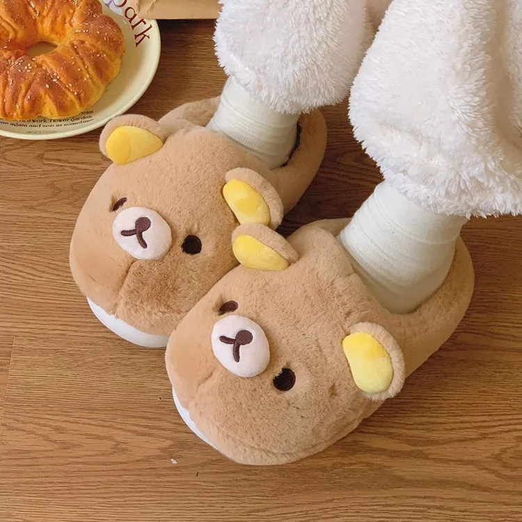 轻松熊棉拖鞋女秋冬季外穿新款男女情侣防滑家居室内保暖棉鞋假日