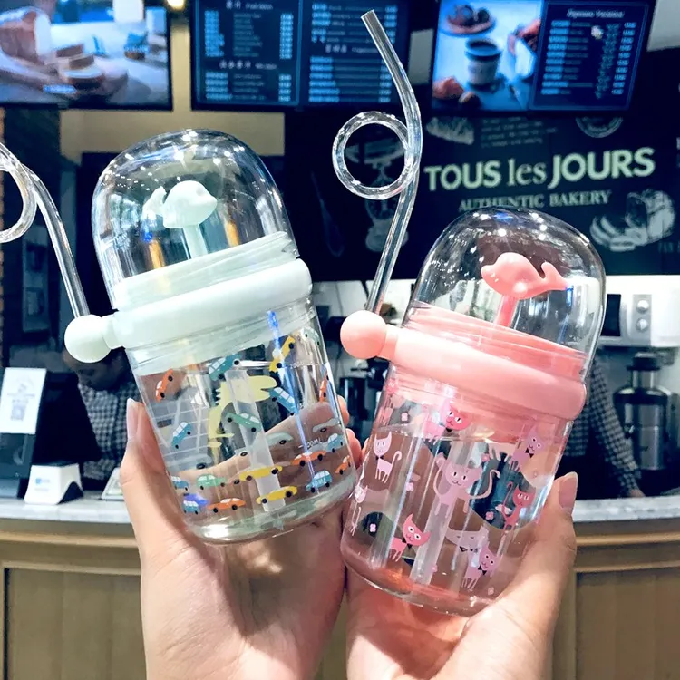 恒度鲸鱼儿童杯喷水杯子学生宝宝可爱喷泉杯女防摔幼儿园吸管水杯
