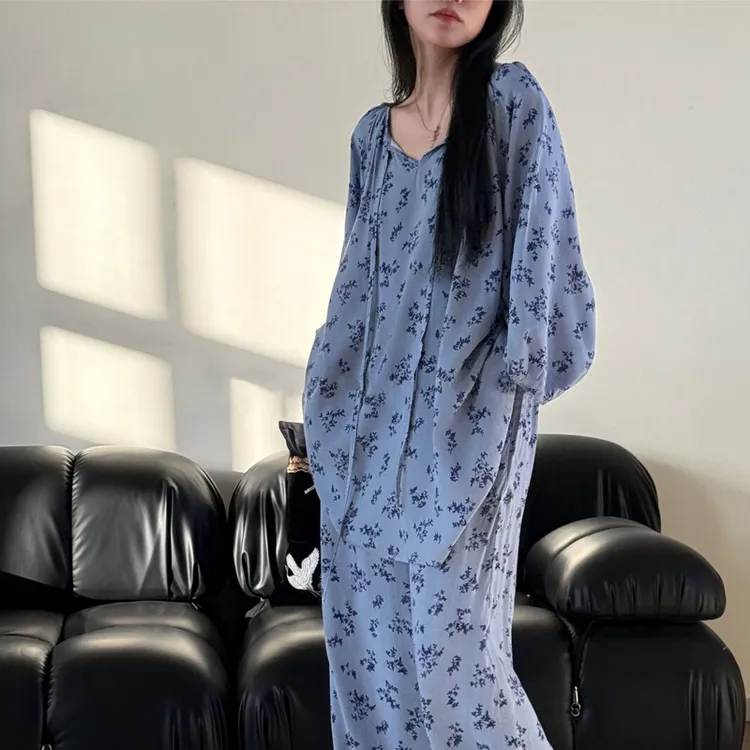 女高品质棉绸套头睡衣女套装睡衣慵懒风空调服家居服