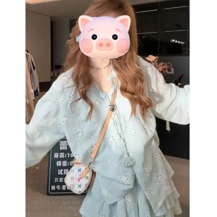 2025春季新款时尚气质穿搭一整套温柔风花边系带长袖衬衫短裙套装