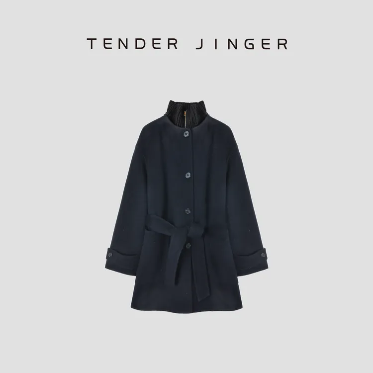 Tender Jinger｜线下专供 针织披肩拼接双面呢收腰大衣T54CH50113