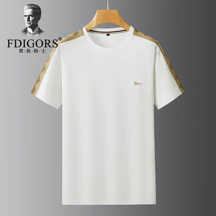 FDIGORS/费狄格士T恤短袖男士时尚宽松百搭拼接字母圆领休闲透气