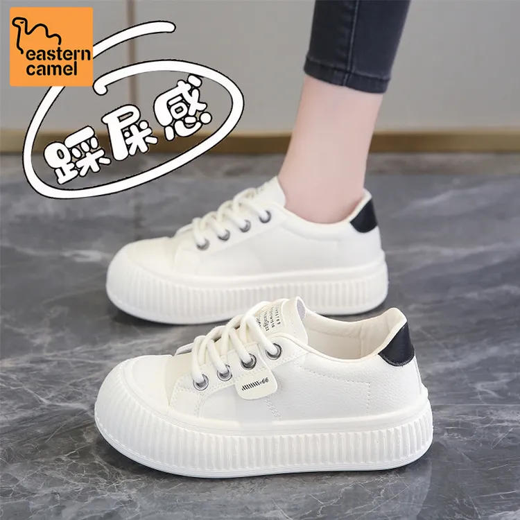 东方骆驼小白鞋女2025秋季软底百搭休闲板鞋踩屎感厚底超轻面包鞋