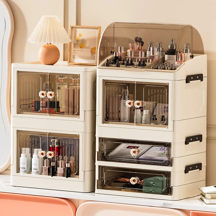 大容量桌面化妆品收纳盒可折叠带盖梳妆台护肤品置物架多层整理盒