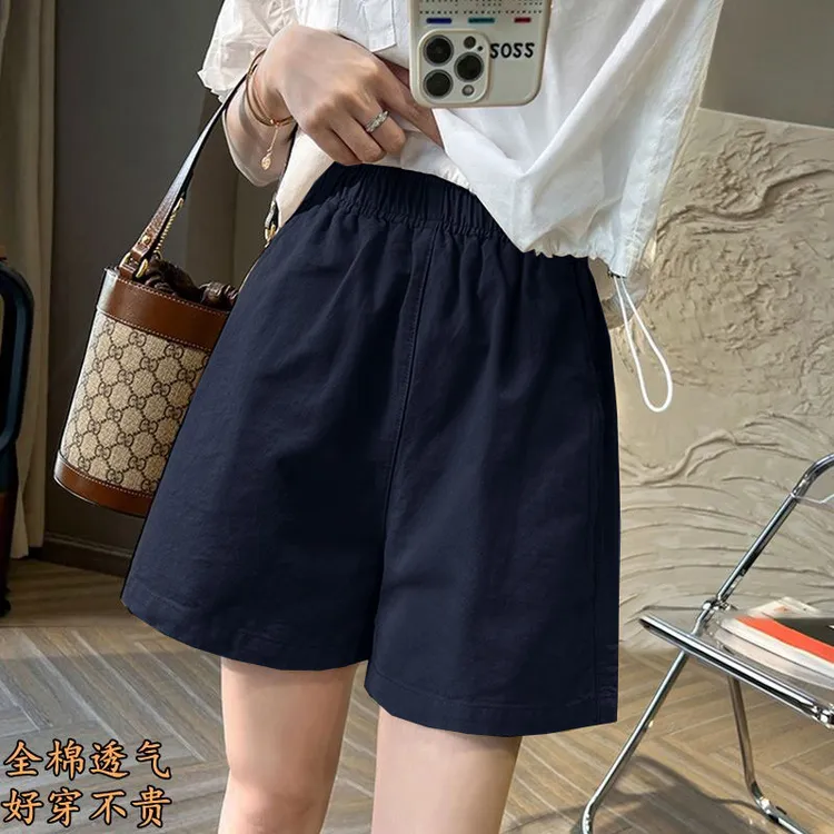 新款松紧腰百搭显瘦2025短裤女夏季宽松小个子休闲高腰棉质阔腿裤