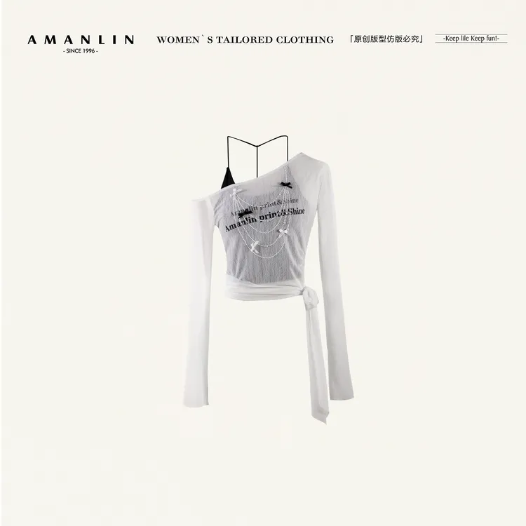 AMANLIN/阿谩琳春夏原创欧若风一字肩气质时尚上衣两件套Y596915