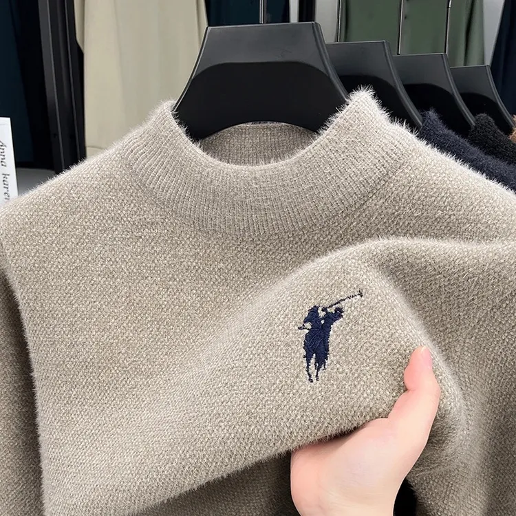 【全身一体绒】男士冬季新款加绒加厚打底衫半高领保暖雪貂毛衣