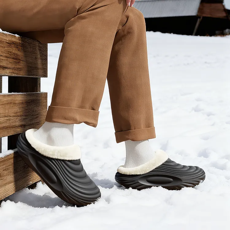 latetime男士棉拖鞋秋冬季外穿防水防滑加绒保暖居家情侣毛绒拖鞋