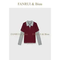 FANRUI/泛芮「柔衫浅梦」叠穿两件套复古洋气立领长袖t恤女B18293