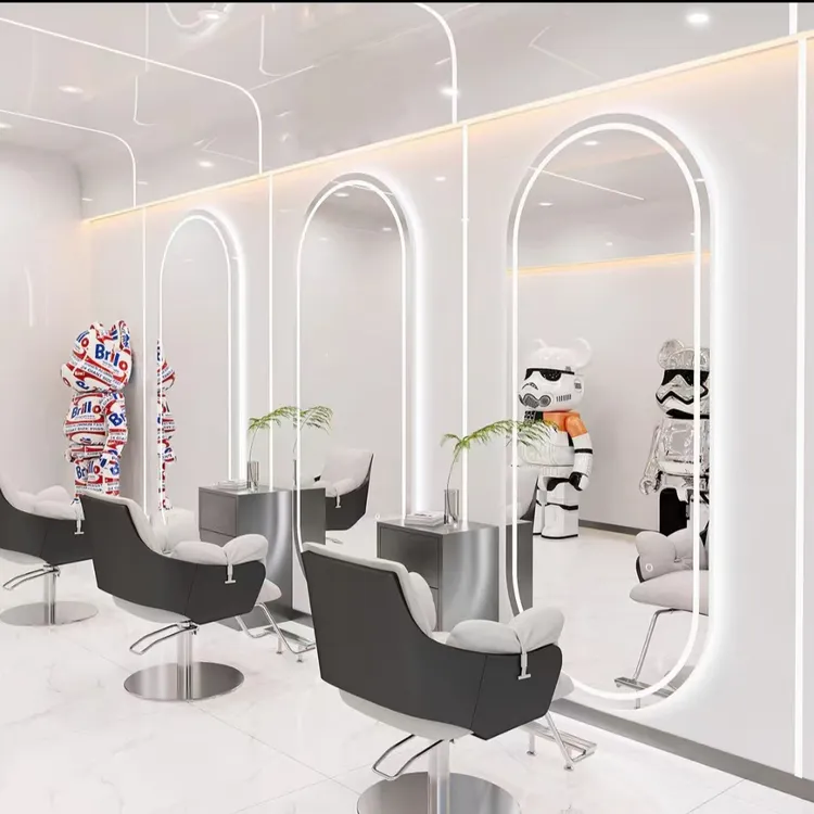 简约触摸LED灯镜发廊美发镜台化妆镜网红潮款理发店带灯镜子直销