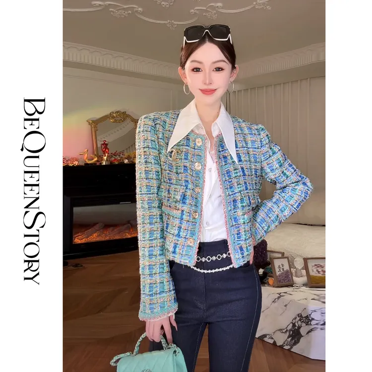 余潇潇【绮丽典藏】高级感重工织带多色混织微正肩小香风外套短款