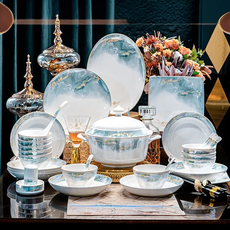 锦绣山河54+33餐具套装秋季高档轻奢国风送人送礼搬家乔迁佳品