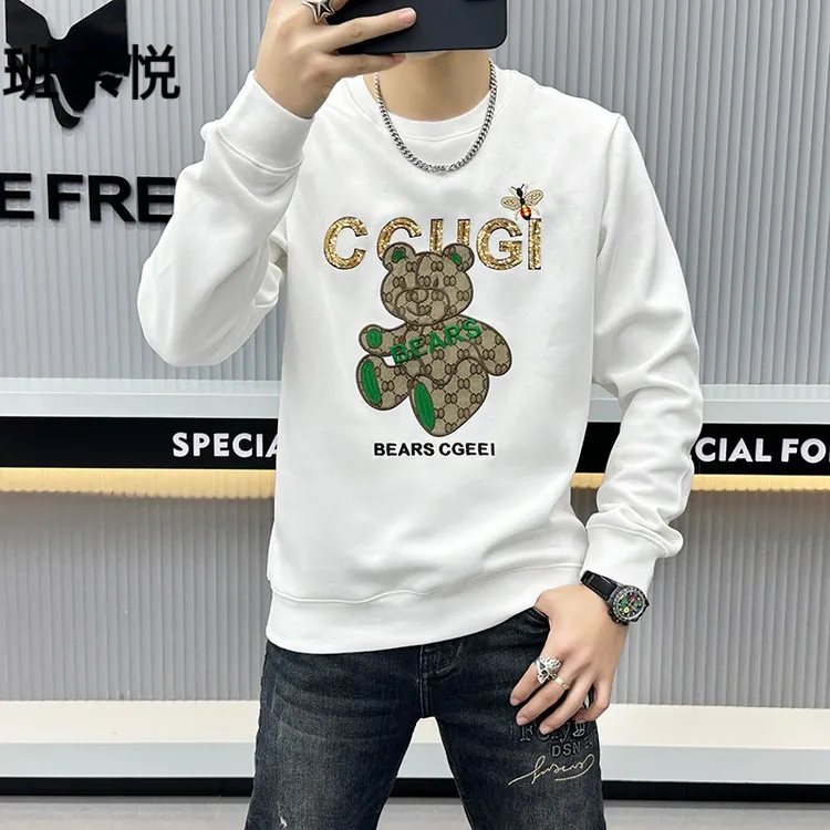班奈悦高端刺绣小熊卫衣男潮牌2025秋季新款潮流长袖打底衫上衣男