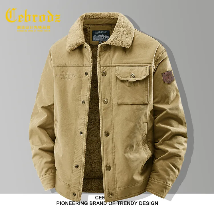 法国Cebrodz羊羔绒加绒夹克男士秋冬季加厚休闲加绒夹克外套宽松