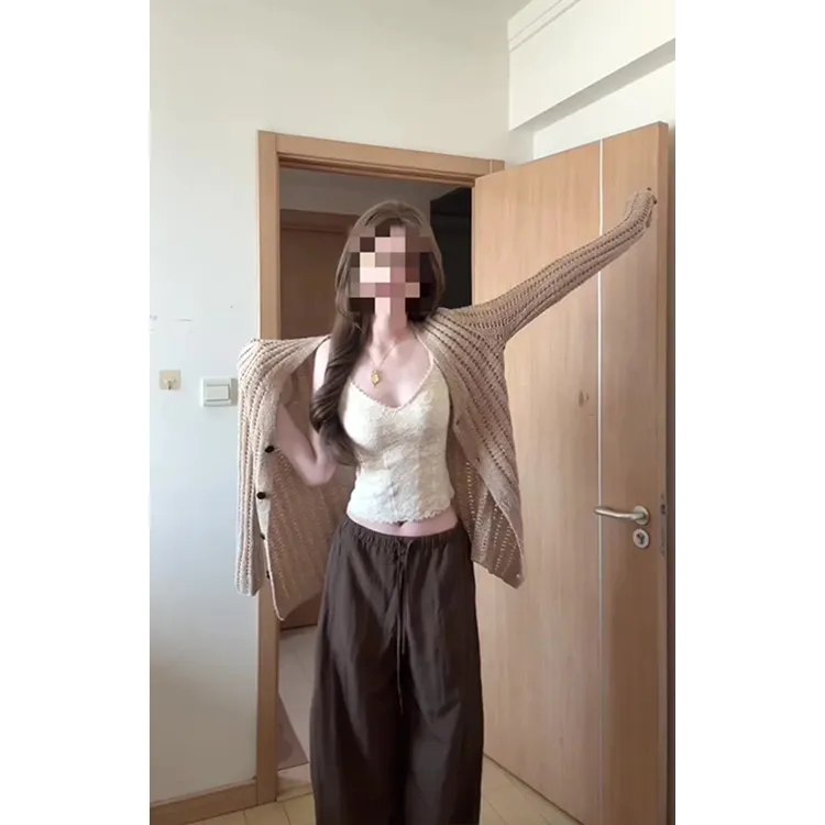MARIE.COCO小个子减龄穿搭长袖毛衣外套蕾丝边背心休闲裤秋季套装