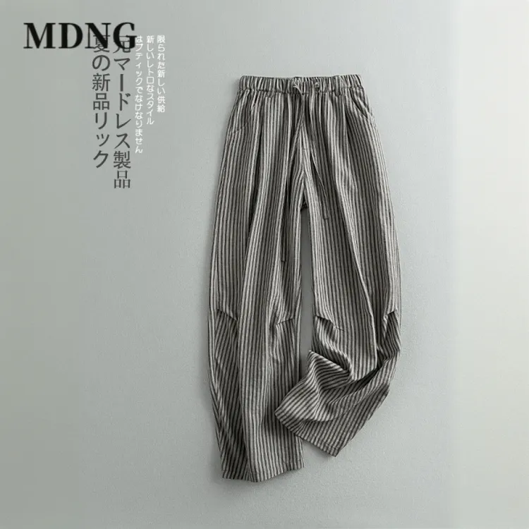 MDNG复古慵懒风男装条纹撞色夏季薄款宽松阔腿日系男士垂感休闲裤