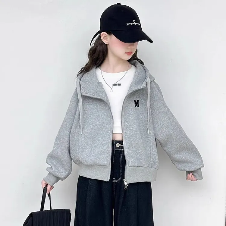 女童春秋款外套2025新款6-12岁15岁中大童韩版休闲连帽外套洋气潮