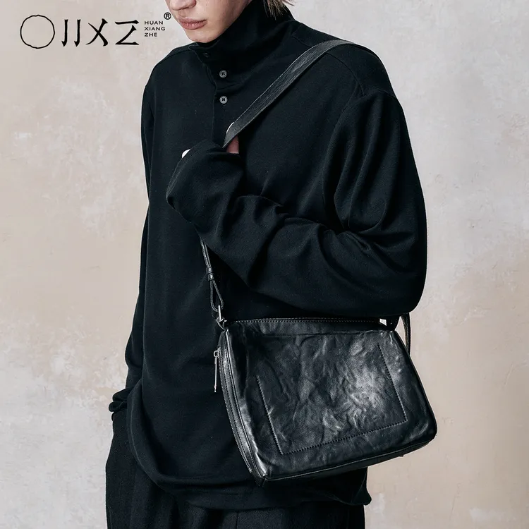 幻象者原创设计植鞣工艺头层牛皮复古斜挎包方形单肩包男女同款