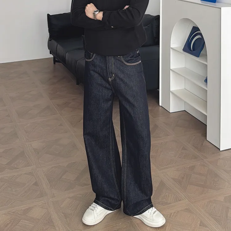渣渣鹿美式丹宁原色cleanfit宽松阔腿牛仔裤男天丝莱赛尔春秋长裤