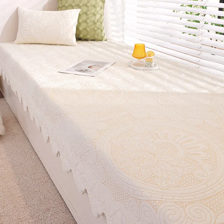 全棉飘窗垫窗台垫2025新款四季通用卧室阳台垫子薄款盖布带垂边毯