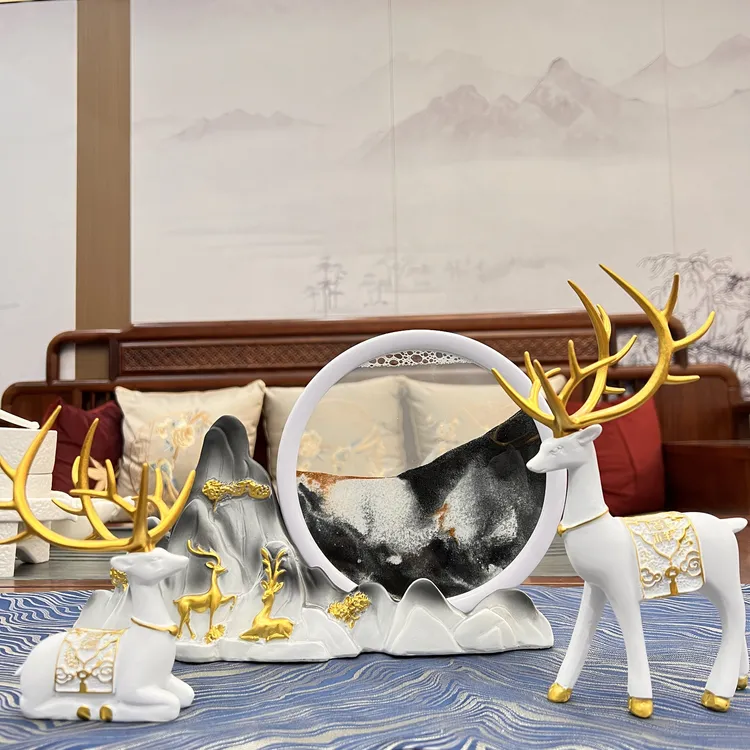 新中式吉祥鹿流沙画摆件装饰品乔迁开业礼品创意酒柜电视柜摆设品
