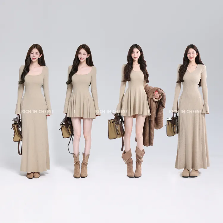 舒胡蕾 茶香可颂【内搭王者】秋冬长袖高弹针织显瘦百搭打底连衣裙
